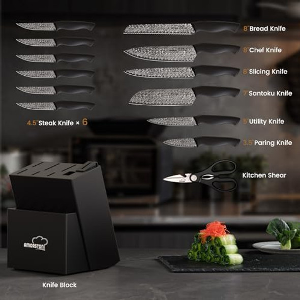 Knife Set 15 Pieces Kitchen Knife Set With Built In Knife Sharpener Block