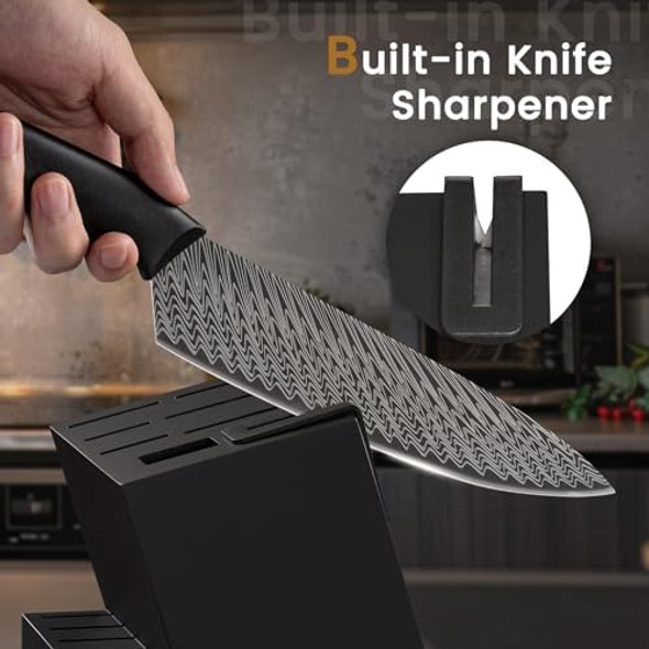 Knife Set 15 Pieces Kitchen Knife Set With Built In Knife Sharpener Block