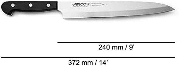 Arcos Chef Knife 9.5 Inch Stainless Steel. Yanagiba Asian Knife. Ergonomic Polyoxymethylene Handle And 240Mm Blade. Series Universal. Color Black Arcos Chef Knife 9.5 Inch Stainless Steel. Yanagiba Asian Knife. Ergonomic Polyoxymethylene Handle And 240Mm Blade. Series Universal. Color Black
