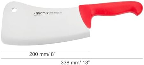 Arcos Cleaver Knife 8 Inch Nitrum Stainless Steel And 200 Mm Blade. Professional Butcher Knife. Ergonomic Polypropylene Handle. Series 2900. Color Red.