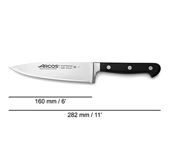 Arcos Chef’S Knife 6 Inch Nitrum Stainless Steel And 160 Mm Blade. Professional Multipurpose Cooking Knife. Ergonomic Polyoxymethylene Pom Handle. Series Opera. Color Black
