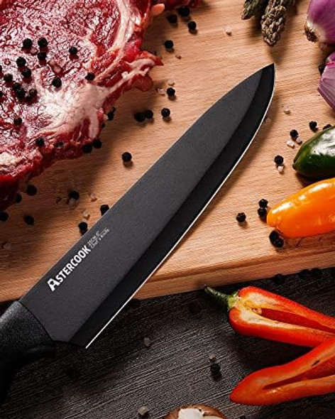 Astercook Knife Set Kitchen Knife Set With Built-In Sharpener Block Dishwasher Safe 15 Pieces German Stainless Steel Knife Block Set Black