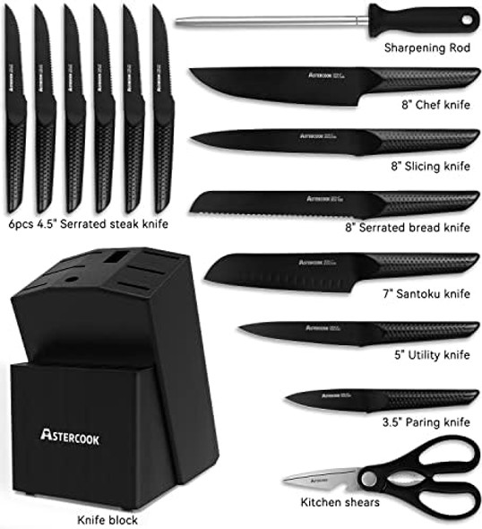 Knife Set 15 Pieces Chef Knife Set With Block For Kitchen German Stainless Steel Knife Block Set Dishwasher Safe Elegant Black