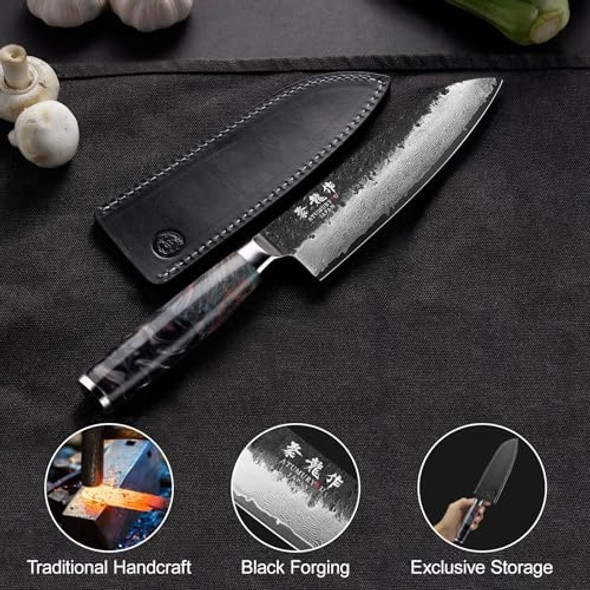 7 Inch Japanese Chef Knife 67 Layers Damascus Chef Knife With Vg10 Steel Core Professional Santoku Kitchen Knives With Ergonomic Handle Leather Sheath & Luxury Box Cooking Gitfs For Men Women