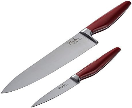 Ayesha Curry Kitchenware Ayesha Curry Cutlery Japanese Stainless Steel Knife Cooking Knives Set With Sheaths 8-Inch Chef Knife 3.5-Inch Paring Knife Sienna Red