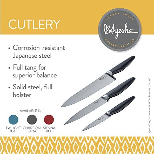 Ayesha Curry Kitchenware Ayesha Curry Cutlery Japanese Stainless Steel Knife Cooking Knives Set With Sheaths 8-Inch Chef Knife 3.5-Inch Paring Knife Sienna Red
