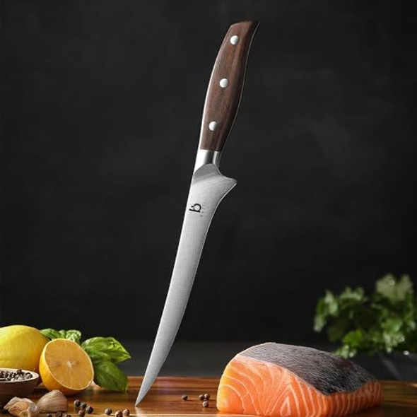 Bazil 7-Inch Fillet Knife For Fish And Meat – Ultra Sharp Full Tang Boning German High Carbon Stainless Steel Fish Fillet Knife – Professional & Home Use