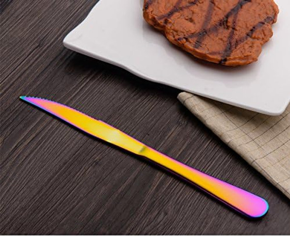 Berglander Titanium Colorful Plated Multicolor Stainless Steel Steak Knives Steak Knife Heavy Duty Steak Knife For Chefs Great For Bbq Weddings Dinners Parties Homes Kitchens Pack Of 6