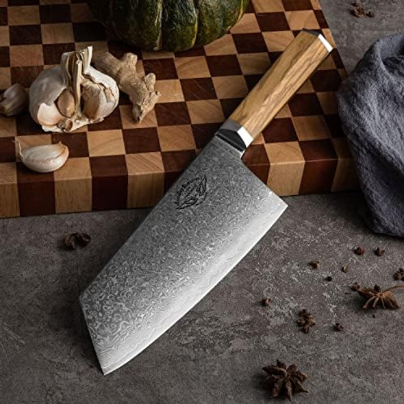 Best.Buy.Damascus1 Cleaver Knife 8.5" Chef Knife Meat Cleaver- Aus-10 Cleaver Japanese Damascus Knife- Butcher Knife - Meat Cleaver Knife Heavy Duty Olive Wood Cleaver Knives Premium Quality Knife
