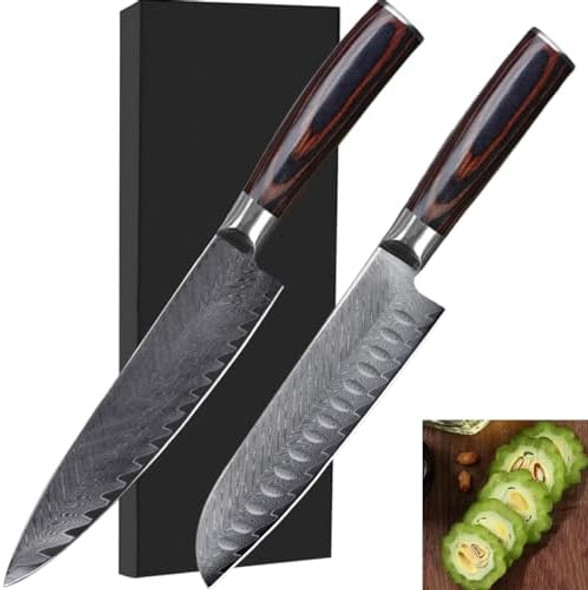 2Pcs Knife Setchef Knife 8 Inch Santoku Knife 7 Inchprofessional Damascus Kitchen Knife Japanese Chefs Knife Vg-10 Kitchen High Carbon Stainless Steel Cooking Knife (2Pcs Knife Set) 2Pcs Knife Setchef Knife 8 Inch Santoku Knife 7 Inchprofessional Damascus Kitchen Knife Japanese Chefs Knife Vg-10 Kitchen High Carbon Stainless Steel Cooking Knife (2Pcs Knife Set)
