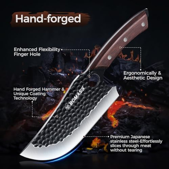 Meat Cleaver Butcher Knife Set Of 3 Hand Forged Santoku Knife Kitchen Knives Set High Carbon Steel Boning Knives For Meat Cutting With Roll Bag & Accessories Kitchen Bbq For Men