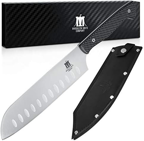 Brooklyn Knife Co. Santoku Knife - Carbon Fiber Series - Japanese Aus-08 Hc Super Steel -Sheath 7-Inch