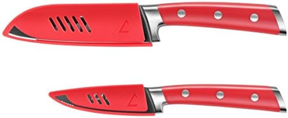 Cangshan S+ Series 1022131 German Steel Forged 2-Piece Titanium Coated Santoku Starter Knife Set With Sheaths Jupiter Red