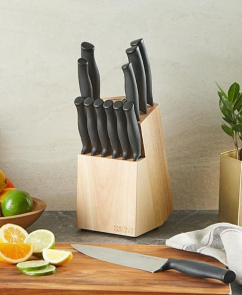 Chicago Cutlery Belmont (13-Pc) Kitchen Knife Block Set With Steak Knives And Wooden Block Polymer Ergonomic Handles And Sharp Stainless Steel Professional Chef Knife Set