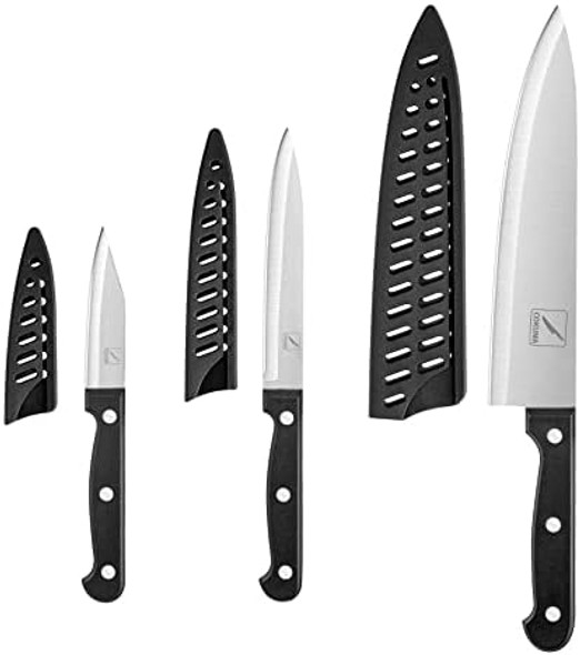 Kitchen Knife 3-Pcs Knife Set With Sheath 8 Inch Chef Knife 4.5 Inch Utility Knife 4 Inch Paring Chef Knife Stainless Steel Black