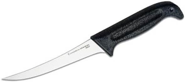 Cold Steel Commercial Series 6" Stiff Curved German 4116 Stainless Steel Fixed Blade Trailing Point Narrow Game & Fish Processing Cutting Boning Knife With Ergonomic Kray-Ex Handle