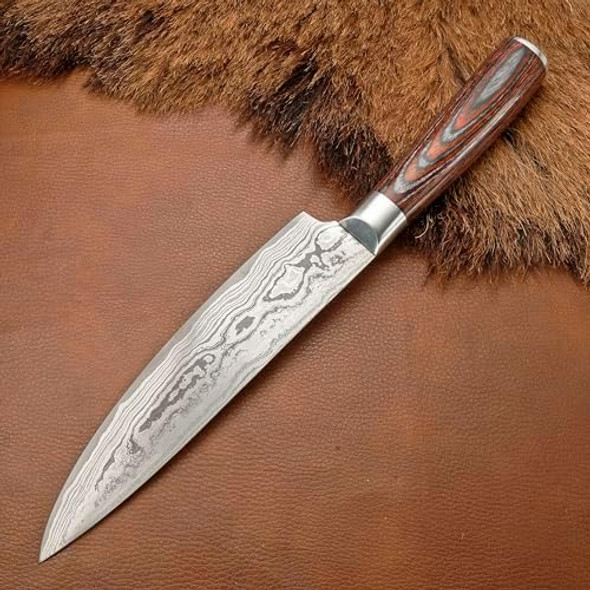 Coldland Japanese Damascus Chef Knife –13.25'' Professional Chefs Knife With Pakka Wood Handle – For Precision Cutting Chopping & Slicing – Sharp & Durable Fixed Blade Kitchen Knives - Nachefk05