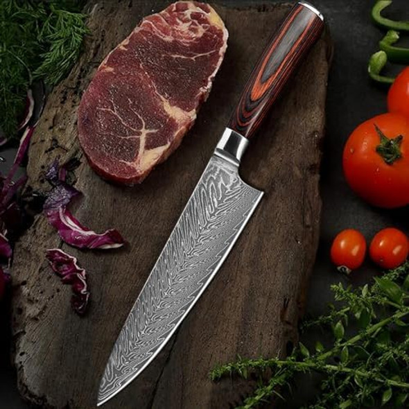 Damascus Kitchen Knife8" Chef Knife High Carbon Stainless Steel5-Star Sharp Standardergonomic Wood Handle (Chef)
