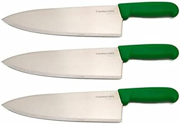 10" Columbia Cutlery Commercial Chef/Cook Knife - Green Fibrox Handle - Razor Sharp And Dishwasher Friendly (3 Pack - 10" Green Chef)