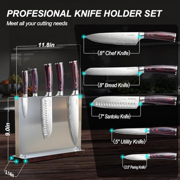 Kitchen Knife Set With Block - 6 Pcs Chef Knife Block Set 5 Pcs High - Carbon Stainless Steel Razor - Sharp Knives With A Magnetic Knife Block Holder Versatile And Professional Kitchen Knives Set