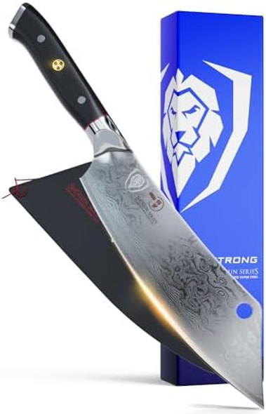 Dalstrong Hybrid Cleaver & 8" Chef Knife - Shogun Series Elite - The 'Crixus' - Japanese Aus-10V Super Steel Kitchen Knife - Black Handle - Razor Sharp Knife - Meat Cleaver Heavy Duty - W/Sheath Cover