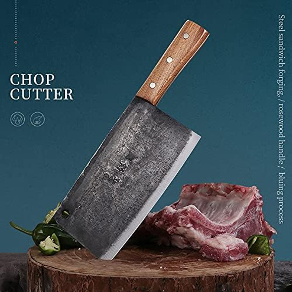 Dengjia Meat Cleaver - 7.7 Inch Cleaver Knife - High Carbon Steel Butcher Knife With Full Tang Handle Chopper Knife For Home Kitchen And Restaurant