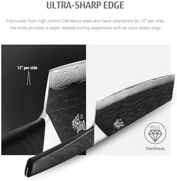 Professional Damascus Kitchen Knife High Carbon Stainless Steel Pakkawood Handle Black Oxide Hammered 7 Inch Bunka Knife And 5 Inch Utility Knife