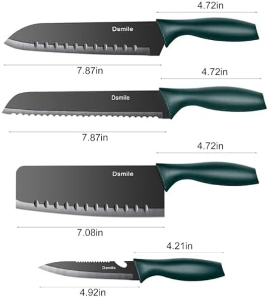 Dsmile 4 Pcs Kitchen Knife Setblack Stainless Steel Knives With Knife Coversnon-Stick Coated Stainless Steel Blades For Cuttingslicing & Dicing