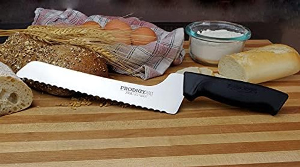 Ergo Chef Prodigy Series 8-Inch Serrated Offset Bread And Deli Knife High Carbon Stainless Steel Bread Slicer Ergonomic Comfort-Grip Handle (Black)