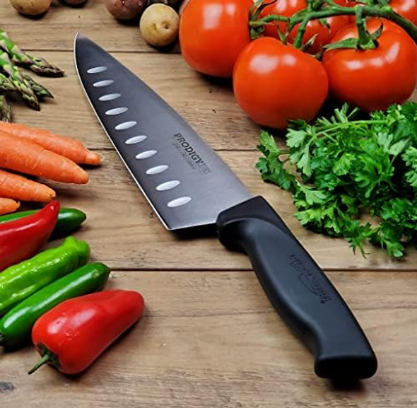 Ergo Chef Prodigy Series 8-Inch Chef'S Knife - High Carbon Stainless Steel Blade With Hollow Grounds - Ergonomic Non-Slip Handle Black