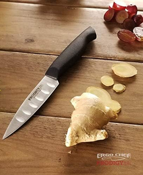 Ergo Chef Prodigy Series 4-Inch Paring Knife With Hollow Grounds On Blade High Carbon Stainless Steel Kitchen Knife Ergonomic Comfort Handle Black