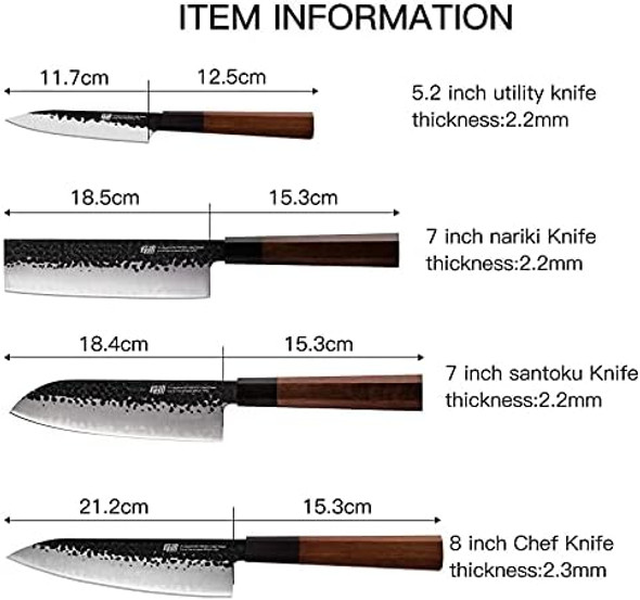 Findking 4Pcs Knife Set Dynasty Series-3 Layer 9Cr18Mov Clad Steel W/Octagon Handle Chef'S Knife With 18'' Acacia Wood Magnetic Knife Strip