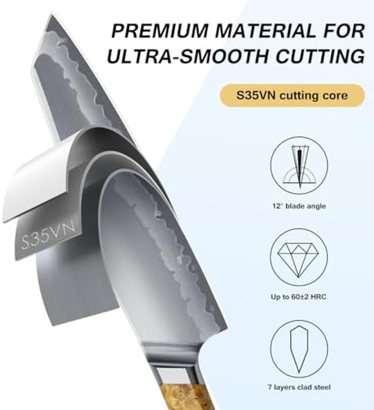Kitchen Knife 14C28N Steel Viking Knife And Chef Knife S35Vn S35Vn Powder Steel Core Japanese Chef Knife 7-Layers Clad Steel