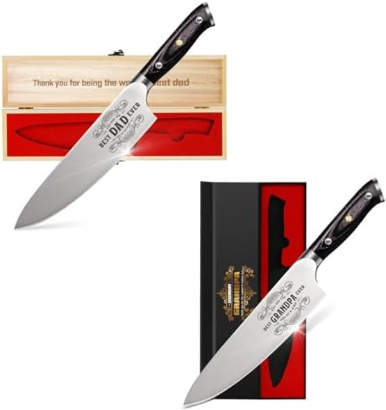 s For Dad Christmas From Daughter Son Best Dad Ever Kitchen Knife Set With Wooden Box Christmas Stocking Stuffers For Papa 8 Inch German Chef Knife With Ergonomic Handle