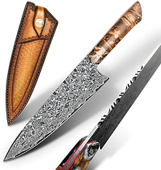Professional Japanese Style Chef Knifefull Tang 8.3 Inch Handmade Vg10 Damascus Steel Blade Burl Wood Handle Gyuto Kitchen Knives With Sheath For Cooking Professional Japanese Style Chef Knifefull Tang 8.3 Inch Handmade Vg10 Damascus Steel Blade Burl Wood Handle Gyuto Kitchen Knives With Sheath For Cooking