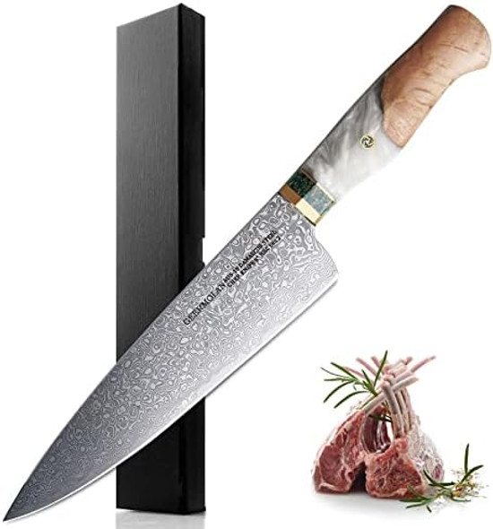 Damascus Chef Knife 8” - Japanese Aus-10 Steel - 67 Layers - Resin & Stabilized Wood Handle…
