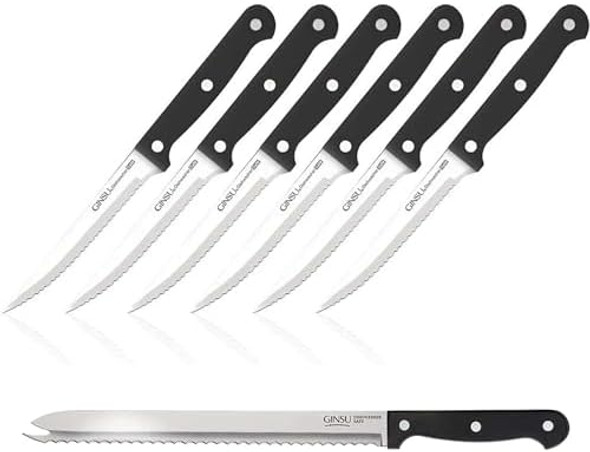 Ginsu Kiso 6-Piece Purple Steak Knife Set With Original Slicer - Dishwasher Safe And Always Sharp Ginsu Kiso 6-Piece Purple Steak Knife Set With Original Slicer - Dishwasher Safe And Always Sharp