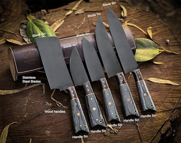 Premium Handcrafted Stainless Steel Culinary Collection – Meticulously Crafted Chef’S Knives Set With Sturdy Wooden Handle A Full Tang Blade With A Leather Roll-Up Storage Case