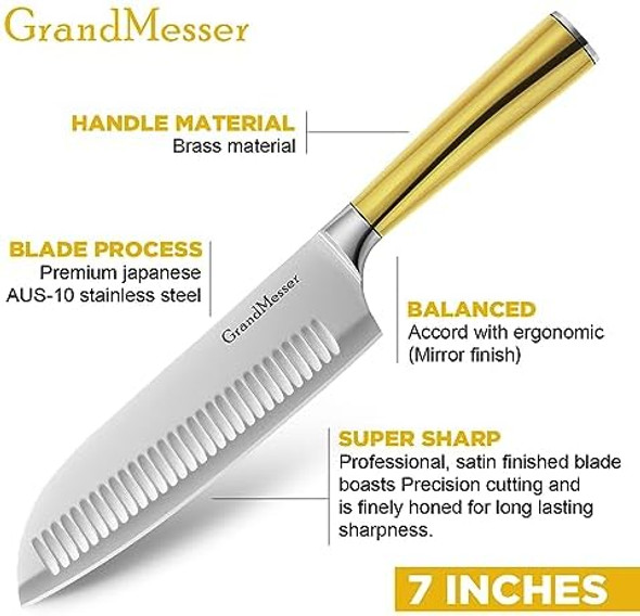 Santoku Knife Chef'S Kitchen Knife 7 Inch Japanese Steel Aus-10 Chef Knife With Pure Copper Ergonomic Handle & Box.