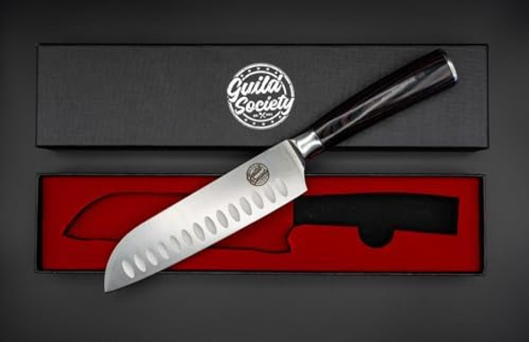 7 Inch Japanese Santoku Knife Stainless Steel Ergonomic Pakkawood Handle For Comfort - Sharp Chef Knife For Slicing Chopping And Mincing - Perfect For Vegetables Meat & Fish