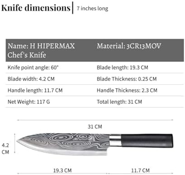 Hipermax Kitchen Knife Professional Multi-Purpose 7 Inch Damascus Model Sharpened Stainless Steel With Black Ergonomic Plastic Handle For Cutting Food Deluxe Box Hipermax Kitchen Knife Professional Multi-Purpose 7 Inch Damascus Model Sharpened Stainless Steel With Black Ergonomic Plastic Handle For Cutting Food Deluxe Box