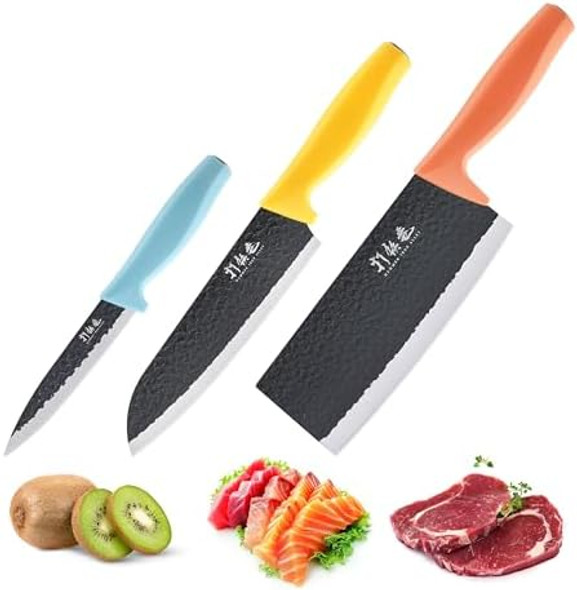 3Pcs Kitchen Knives Hia Stainless Steel Chef Knife Set Includes 7 Inch Chef Knife 7 Inch Cleaver Knife And 4.5 Inch Boning Knife Ultra Sharp Blade With Ergonomic Abs Handle (Blue Yellow Orange) 3Pcs Kitchen Knives Hia Stainless Steel Chef Knife Set Includes 7 Inch Chef Knife 7 Inch Cleaver Knife And 4.5 Inch Boning Knife Ultra Sharp Blade With Ergonomic Abs Handle (Blue Yellow Orange)