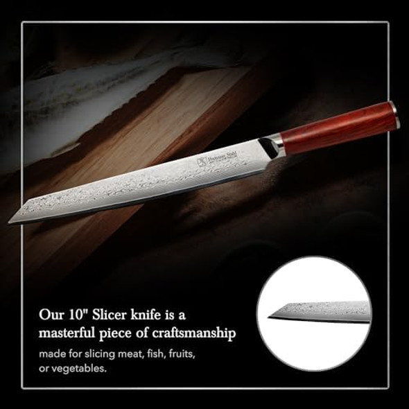Hammer Stahl 10 Inch Damascus Slicer Meat Cutting & Bbq Knife With Rosewood Handle Carving Japanese Forged 67-Layer Aus10 Steel Full-Tang Japanese Style Slicing With Box