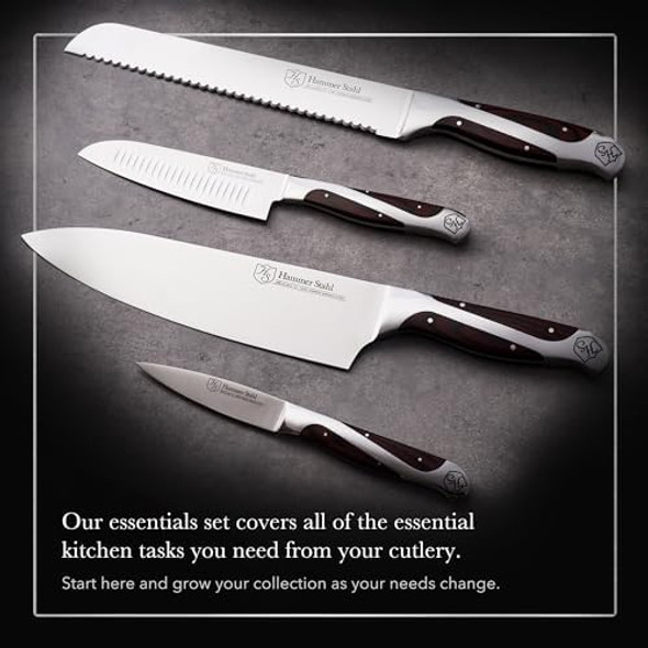 Hammer Stahl 4 Piece Knife Set Chef Essential Kitchen Knife Set Stainless Steel Knife Set With Bread Chef Santoku & Paring Knives Classic Chef Knife Set Cutting Knife Set For The Home Cook