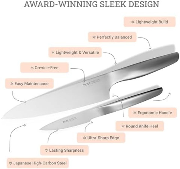 Hast 2-Piece Chef Knife Set Ultra-Sharp Professional Knife Set Japanese Carbon Steel Lightweight Ergonomic & Award-Winning Design Sleek Stainless Steel Essential Kitchen Knife Set