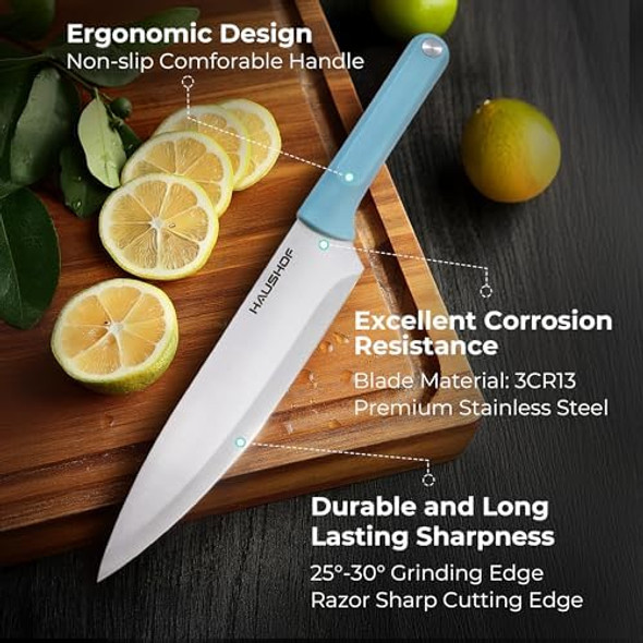 Haushof Kitchen Knife Set 5 Pcs Colorful Kitchen Knives With Sheaths Non-Stick Coated Stainless Steel Blades For Slicing Dicing&Cutting s Knife Set With Ergonomic Handle For Dad Mom And Wife
