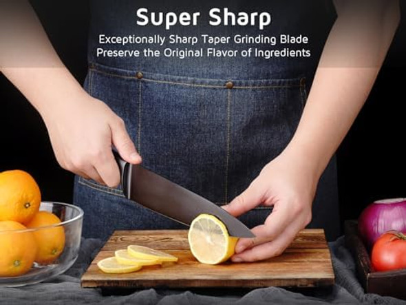8 Inch Chef Knife German High Carbon Stainless-Steel Blade And Ergonomic Comfortable Handle Non-Stick Chef Knife For Cutting Of Meat Vegetables And Fruits-Black