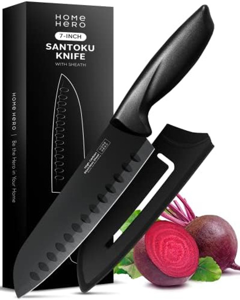 Home Hero 2 Pcs Santoku Knife With Sheath - High Carbon Stainless Steel Chopping Knife With Ergonomic Handle - Razor-Sharp Multi-Purpose Kitchen Knife For Chopping Vegetable And Cooking (Black) Home Hero 2 Pcs Santoku Knife With Sheath - High Carbon Stainless Steel Chopping Knife With Ergonomic Handle - Razor-Sharp Multi-Purpose Kitchen Knife For Chopping Vegetable And Cooking (Black)