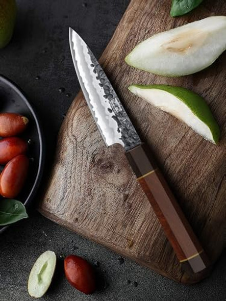 Paring Knife 3.75 Inch Peeling Knife Razor Sharp Japanese Vg10 Steel Core Small Kitchen Knife & 7 Inch Nakiri Knife Japanese Hand Forged Vg-10 Asian Chopping Chef Knife