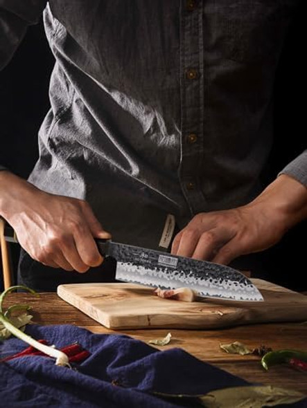 Chef'S Santoku Knife 7 Inch Japanese Vg-10 Super Steel & Acacia Wood Magnetic Knife Strips
